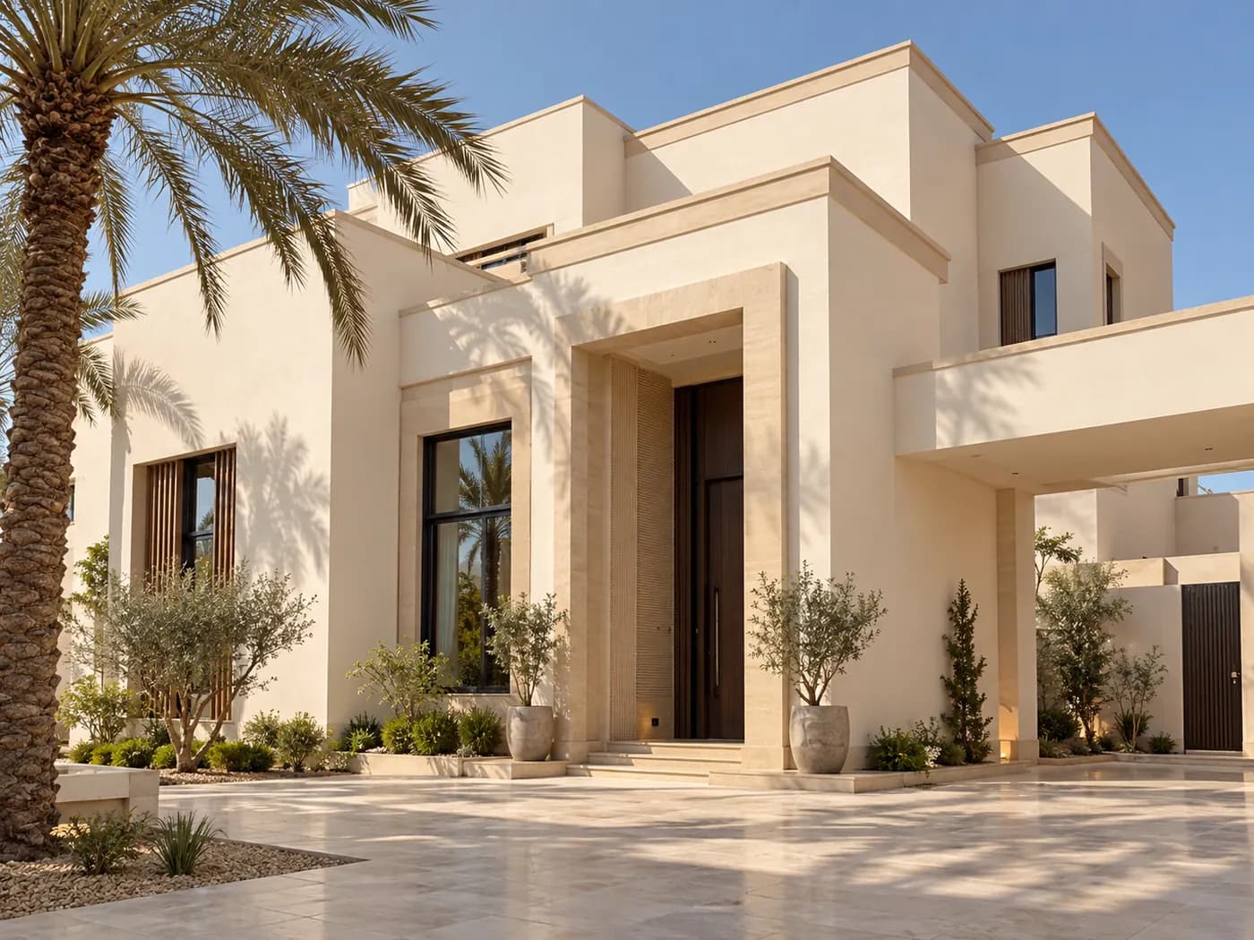 واجهة منزل حديث بألوان دهانات خارجية هادئة في الرياض